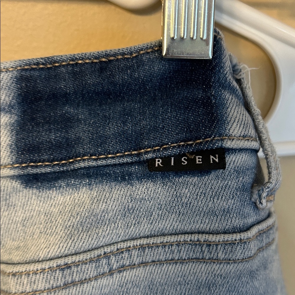 Risen Rayna Button fly High Rise Distressed Flare Jeans - Picture 9 of 9